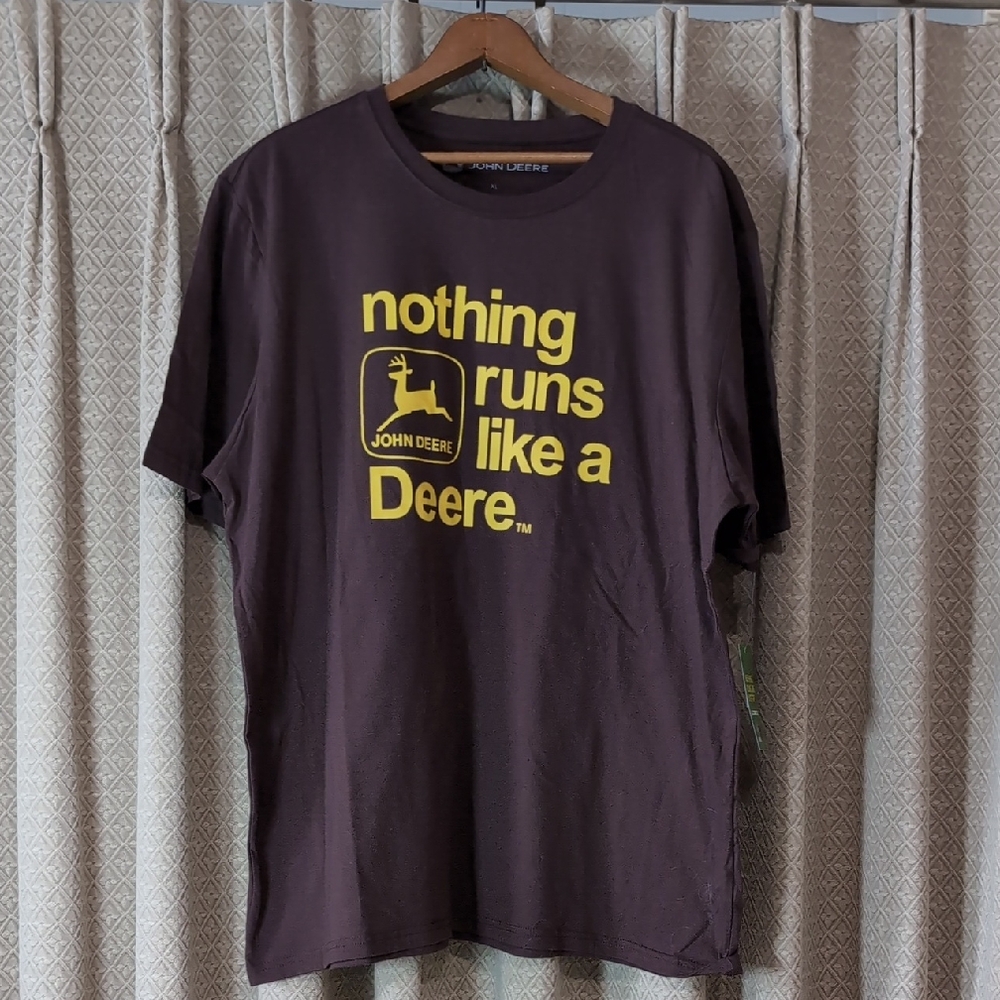 NWT Men's Size Large John Deere Crew Neck Logo Brown & Yellow T-shirt